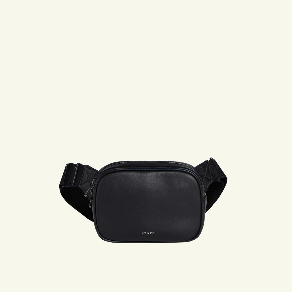 State Bennett Fanny Pack In Smooth Black Leather Nwot